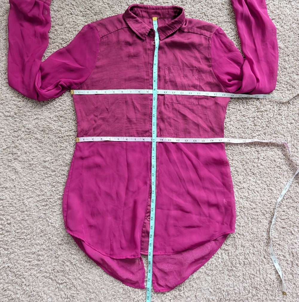 Free People Magenta Purple Best of Both Worlds Sheer Button Down Shirt Small - Picture 8 of 9